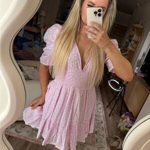 Cleobella Light Pink Mini Dress with Puff Sleeves